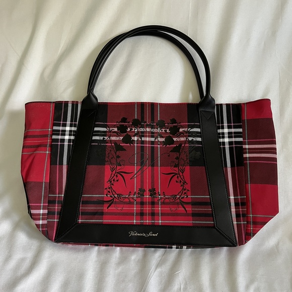Victoria's Secret 3 Pc Set Red Plaid Tote Backpack Wallet VS Charm Chic Trendy - Picture 3 of 7